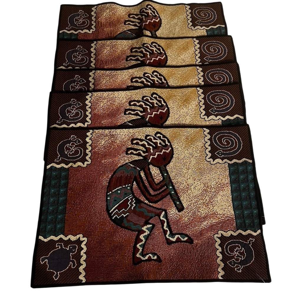 Kokopelli Southwestern Dancing Flute Player - Set Of 5 Placemats, 17x12‎ in.